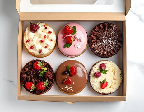 A box of assorted donuts with various toppings