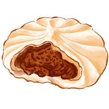 Hand drawn Illustration of a Steamed Meat Bun