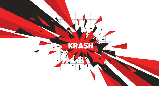 Abstract red and black geometric explosion with KRASH text