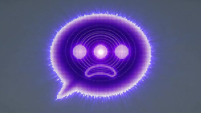 Digital speech bubble with purple dots and glowing center