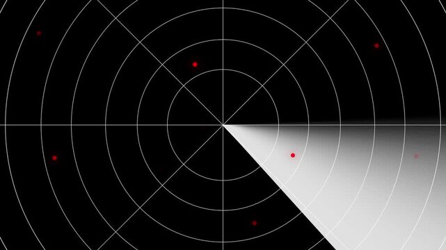 Radar screen display with concentric circles and several red target indications