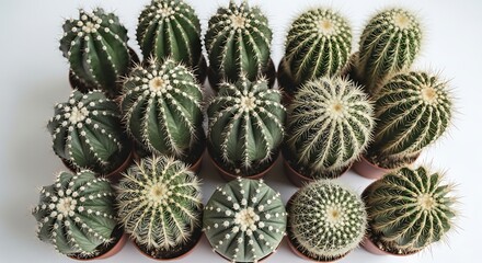 Fototapeta premium Collection of small green cacti plants.