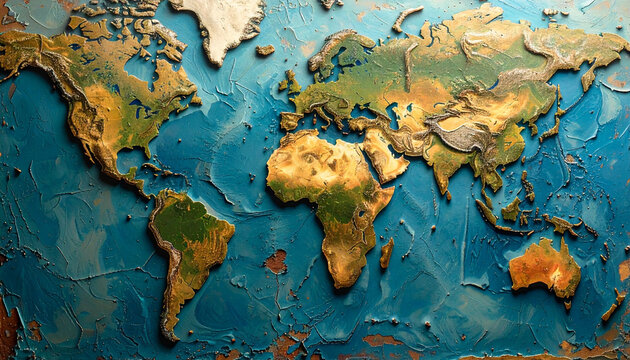World map relief texture illustration