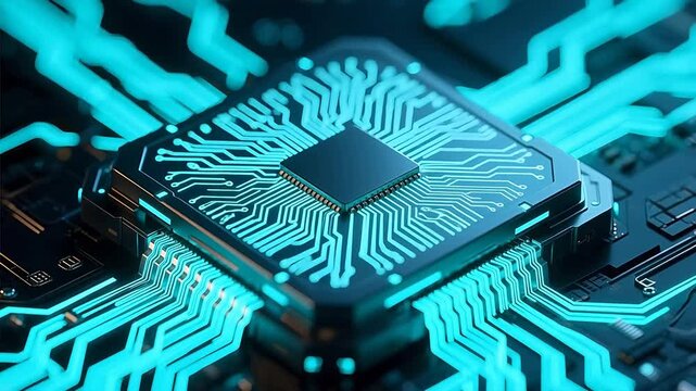 Closeup of a glowing circuit board