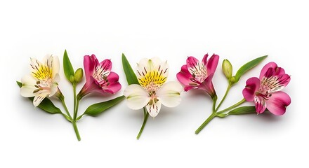 Fototapeta premium Colorful flowers on green stems isolated.