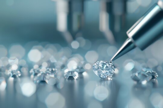 CVD diamond growth process with advanced machinery, where carbon atoms are meticulously deposited onto substrate to create flawless lab-grown diamonds, cutting-edge technology and precision.