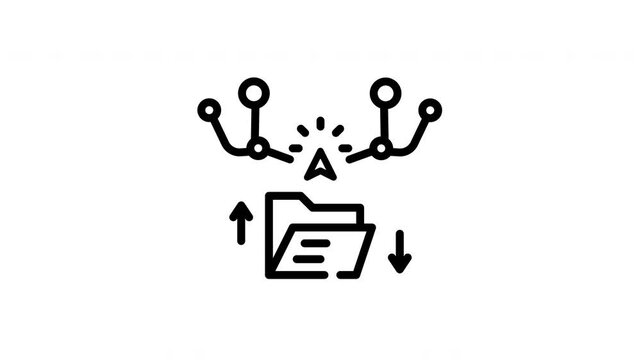 Data transfer process in a digital folder with network connection. Suitable for technology, communication, and data management concepts.
