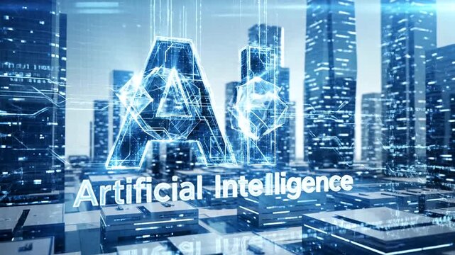 Futuristic AI Cityscape with Digital Intelligence Overlay.