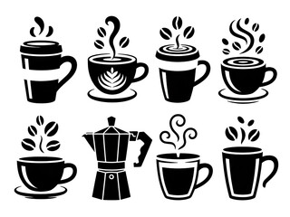 Obraz premium Black and White Coffee Illustration: Artistic Espresso Cups with Steam in a Cozy Minimalist Cafe Culture Setting
