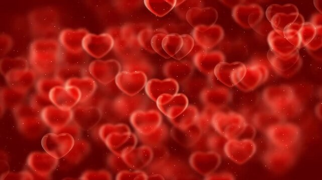 Romantic red hearts floating background loop animation