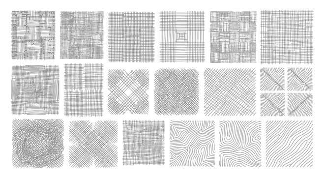 Set of 20 Hand-Drawn Textured Line Patterns, Abstract Backgrounds, Grunge Textures