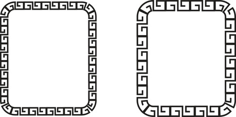 Fototapeta premium Set of square Greek key frame borders with geometric meander pattern decorative ornamental outline shapes minimal abstract vector collection isolated on white background