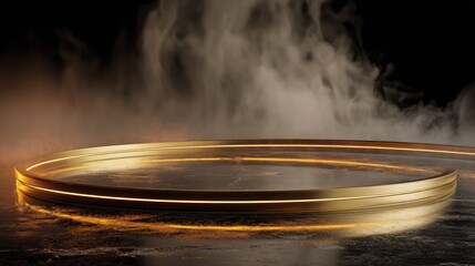 Obraz premium Abstract golden ring with mist and light ideal for product display or design