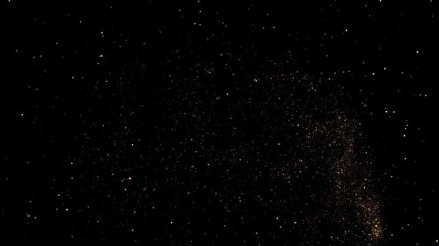 Rendering of golden light stream elliptical flare artifacts diagonal trail, elegant golden glittering dust trail, creating magical, sparkly, and festive effect, with small bright stars on transparent