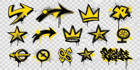 Graffiti Symbol Set with Urban Arrows Crowns Stars and Street Art Spray Paint Collection Design © Ruma