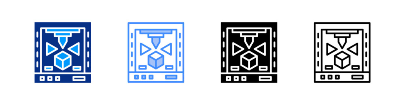 3D Printing Multiple Style Icon Set Vector 