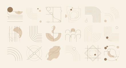 Obraz premium Abstract geometric shapes, minimalist line art, neutral tones, modern organic design elements
