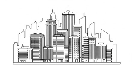 Fototapeta premium Modern Cityscape Skyline Drawing Architecture Buildings.