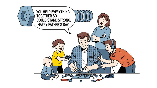 Father's Day Dedication: A heartwarming depiction of a father surrounded by his loving family on Father's Day, illustrating his role as the cornerstone of their unity and support.