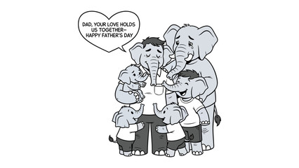 Elephant Family Celebrating Father's Day: A heart warming illustration depicts a family of elephants celebrating Father's Day, expressing love and togetherness.  © Abu