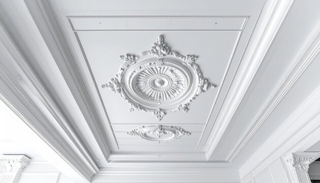 Elegant White Plaster Ceiling Medallion with Ornate Details.