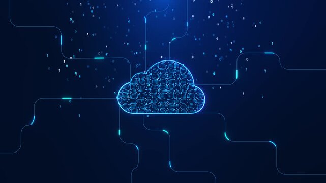 Digital cloud computing glowing data connections binary storage, networking online services, cybersecurity, SaaS platforms, hosting solutions IT infrastructure visuals Data Storage Network Technology