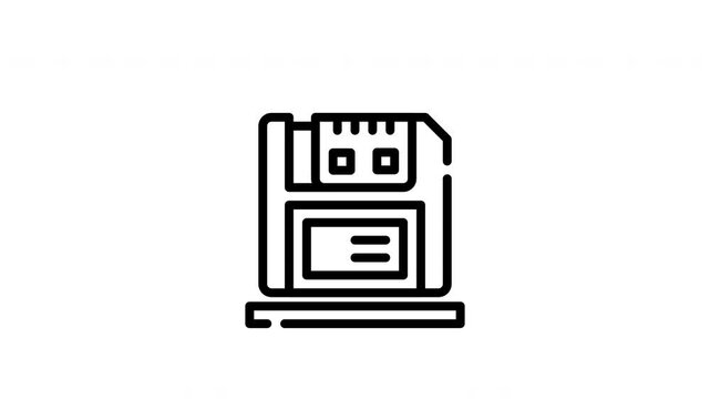 Symbolic black and white floppy disk icon suitable for tech presentations, websites, or retro design projects needing vintage digital symbolism.
