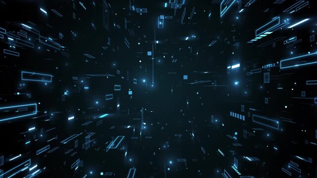 Dynamic digital cyberspace journey through intricate networks of glowing data streams, symbolizing advanced technological progression and the vastness of information