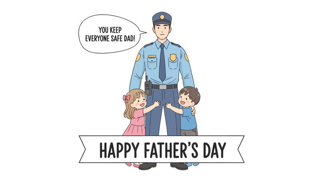 Father's Day Greeting for a Police Officer: A heart-warming Father's Day greeting, a police officer embraces his children. It's a tribute to the dedicated protector.