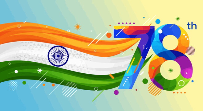 78th Indian Independence Day Celebration - Tricolor Flag Waves with Abstract Design
