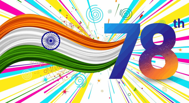India's 78th Independence Day Celebration: Tricolor Flag, Festive Background, Abstract Design
