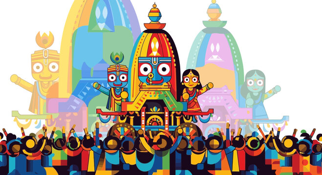 Colorful Rath Yatra Festival Celebration with Deities and Devotees