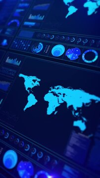 Professional dashboard interface showing world map charts analytics data for business intelligence and performance tracking. for finance, reporting, enterprise systems, digital monitoring solutions.