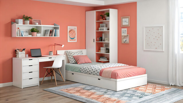 Cozy and functional teen bedroom with study area and storage