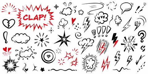 Collection of hand drawn comic book explosion and sound effect elements © BelaRani