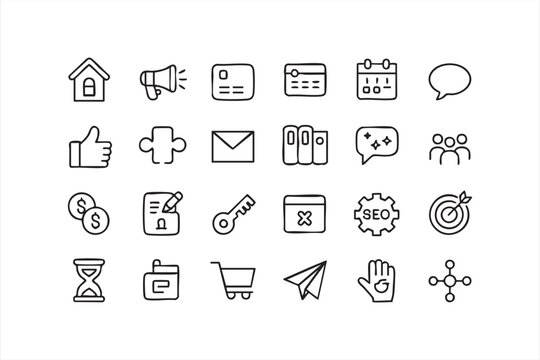 Mobile app UI icons, interface elements for ecommerce marketing platforms
