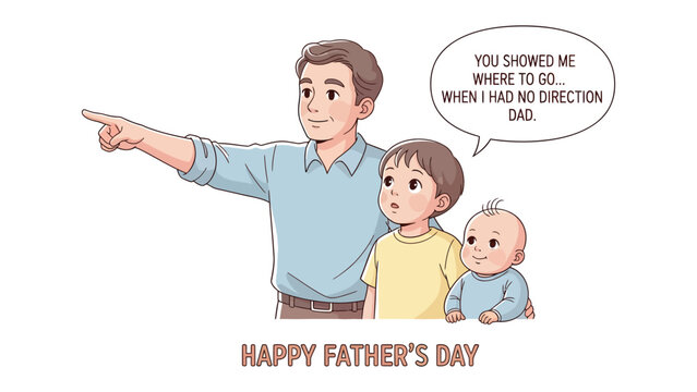 Father's Guidance: A father points the way forward for his children, embodying guidance and support on Father's Day.