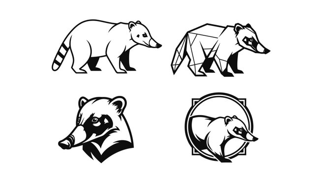 Coati Illustration Set - Line Art, Geometric, and Portrait Styles.