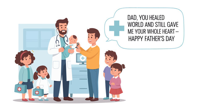 A Father's Day Tribute to a Medical Pioneer: Depicting a touching scene of a father, a dedicated physician who has embraced his family's love, holding his newborn child.