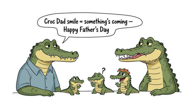 Father's Day Crocodile Family: A heartwarming Father's Day greeting featuring an endearing family of crocodiles, each with their own unique personality.