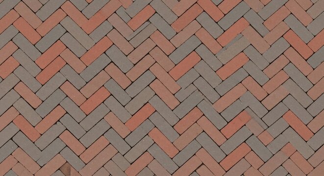 Herringbone Pavers Pattern, Textured Ground Surface, Outdoor Paving Design, Interlocking Stone Blocks