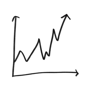 Hand drawing line arrow graph with pencil texture style with doodle, isolated on white background