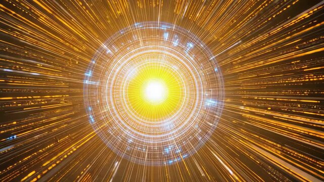 Digital blue data hub radial light streak motion conveying futuristic energy core