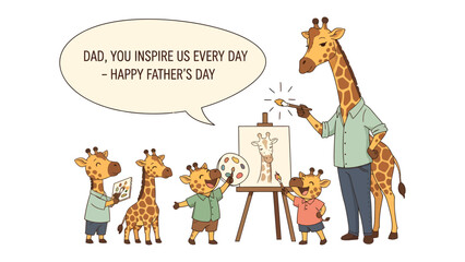 Obraz premium Father's Day Giraffe: A heartwarming illustration showing a giraffe father inspiring his offspring through art on father's day.