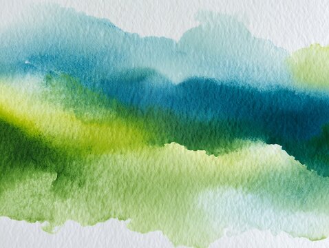 Abstract watercolor background with blue and green paint on paper