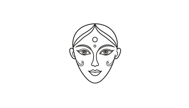 A line drawing of a stylized face centered on a white background, decorated with simple floral motifs