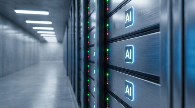 Ai server racks in a modern data center corridor