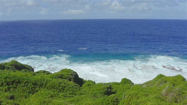 Aerial Drone View of Waves Breaking on Tropical Coast in Niue