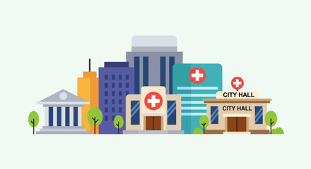 Fototapeta premium Hospital Building with Red Cross.