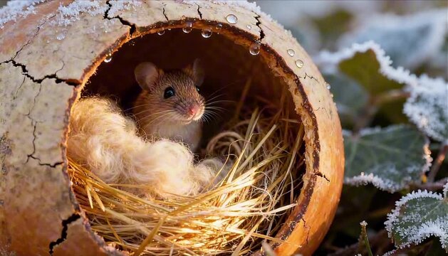 hollowed out gourd birdhouse with dry grass and wool winter sanctuary perfect for gardening for wildlife month